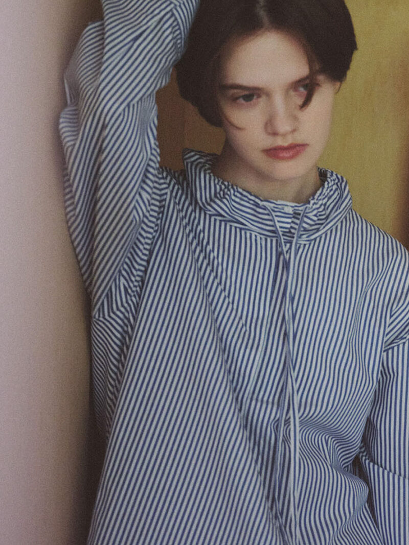 Striped Gather Neck Shirt