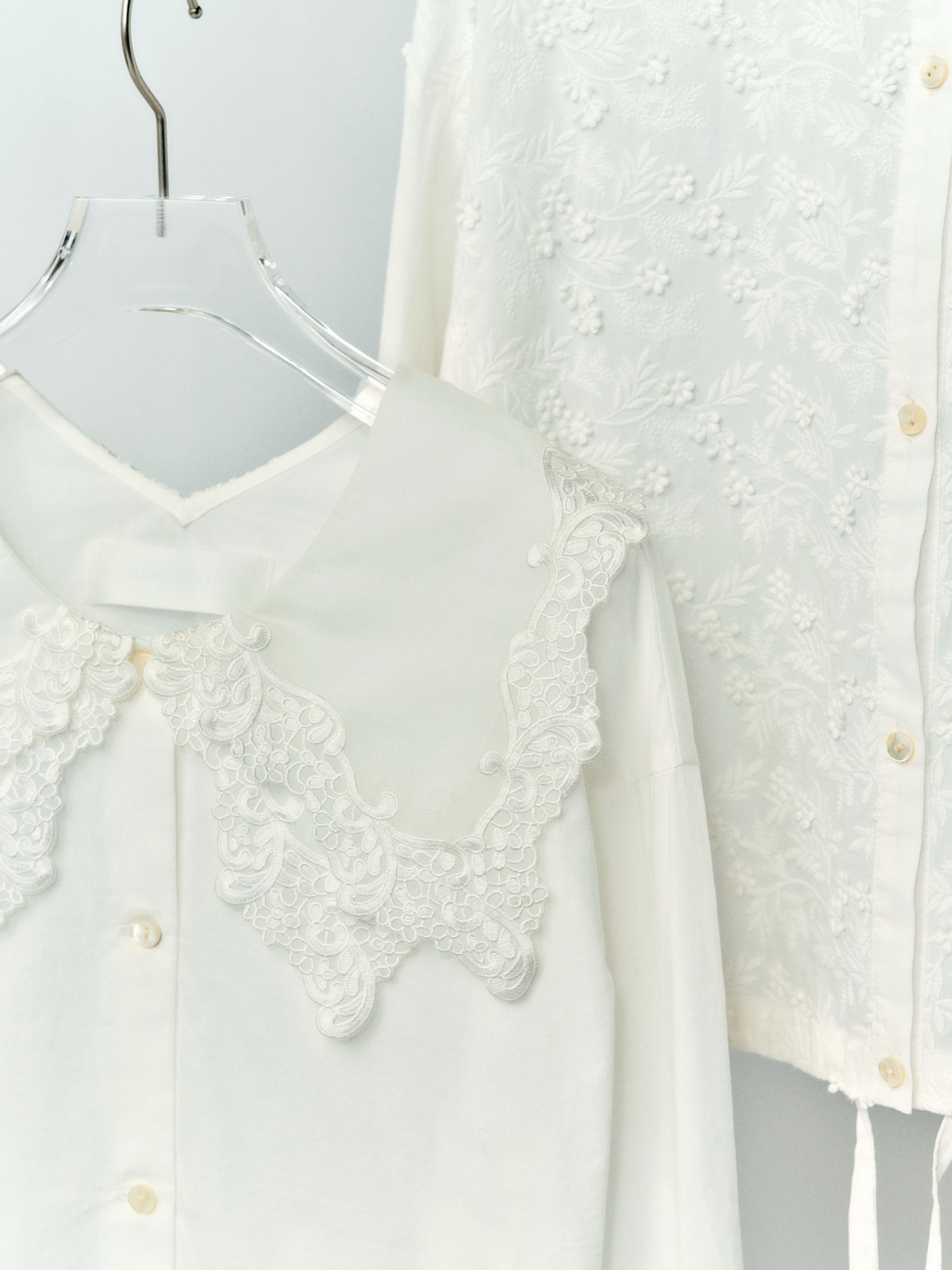 lace collar long sleeve shirt &<br>lace combi short shirt