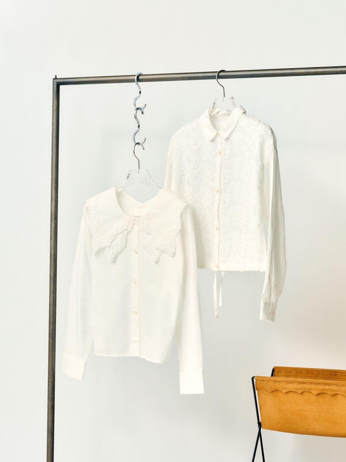 lace collar long sleeve shirt &<br>lace combi short shirt